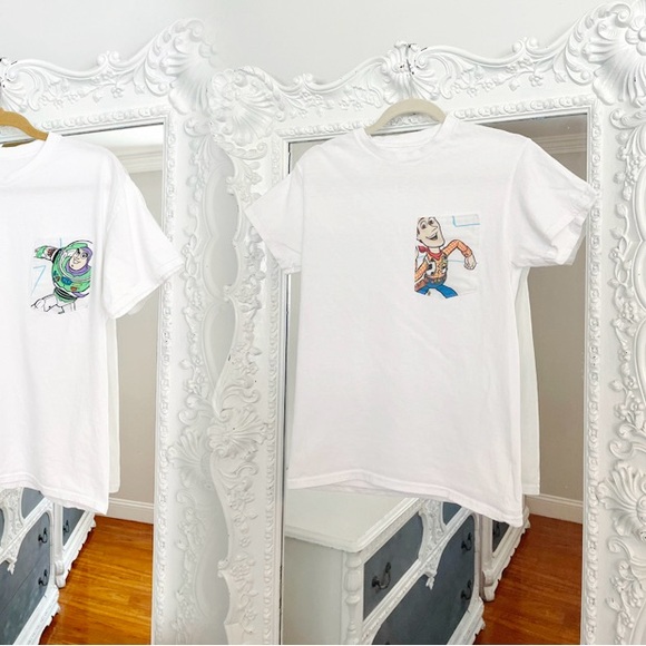 New York Couture *One of a Kind* VINTAGE Reworked Toy Story Pocket T-Shirt - Picture 4 of 6